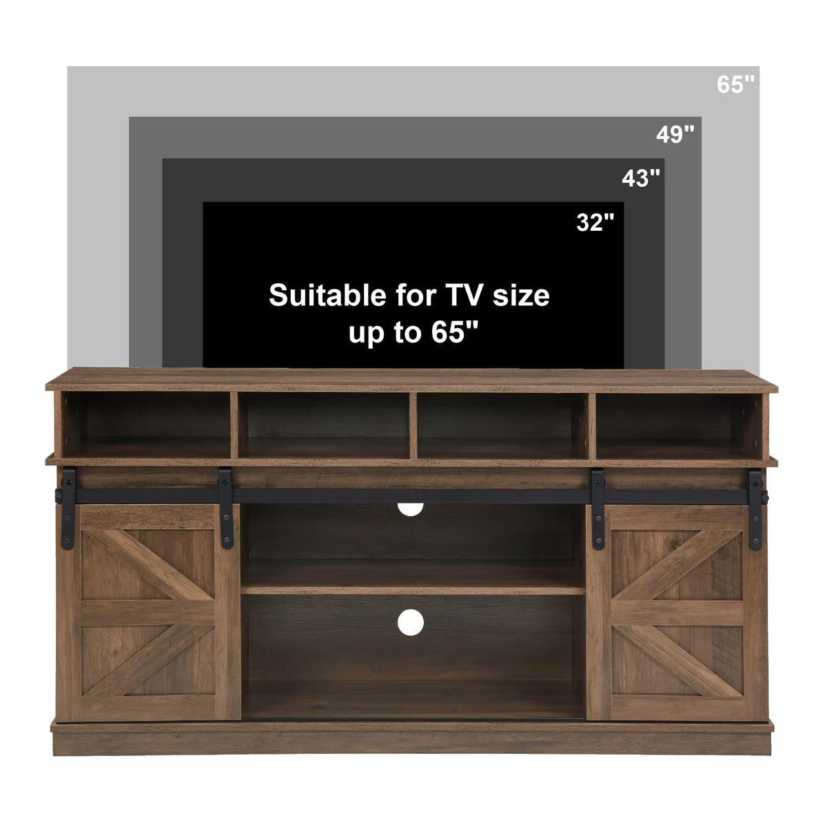 Natural Brown Wood TV Stand with Sliding Barn Door I15238