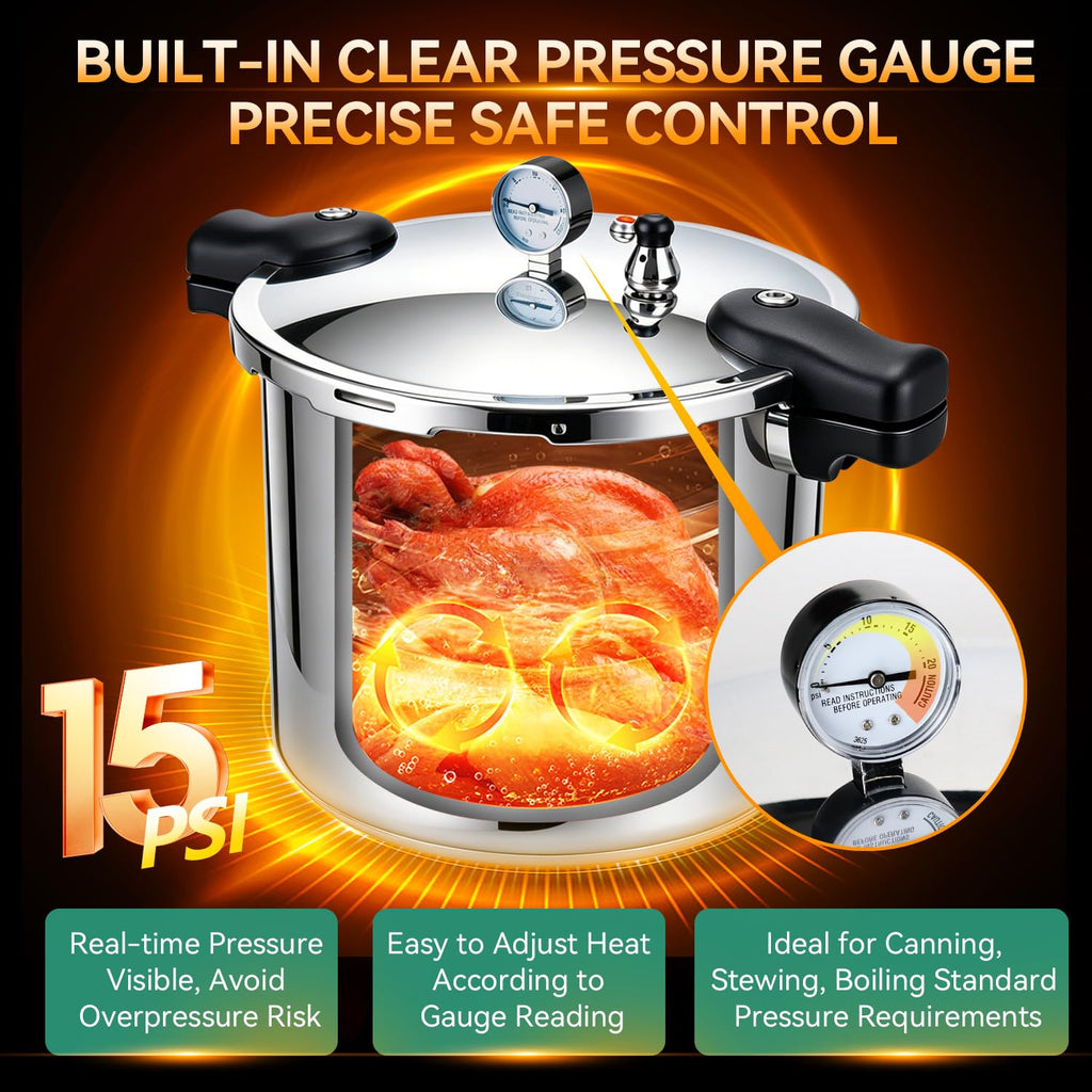 23-24QT Aluminum Pressure Cooker with Pressure Gauge T56971