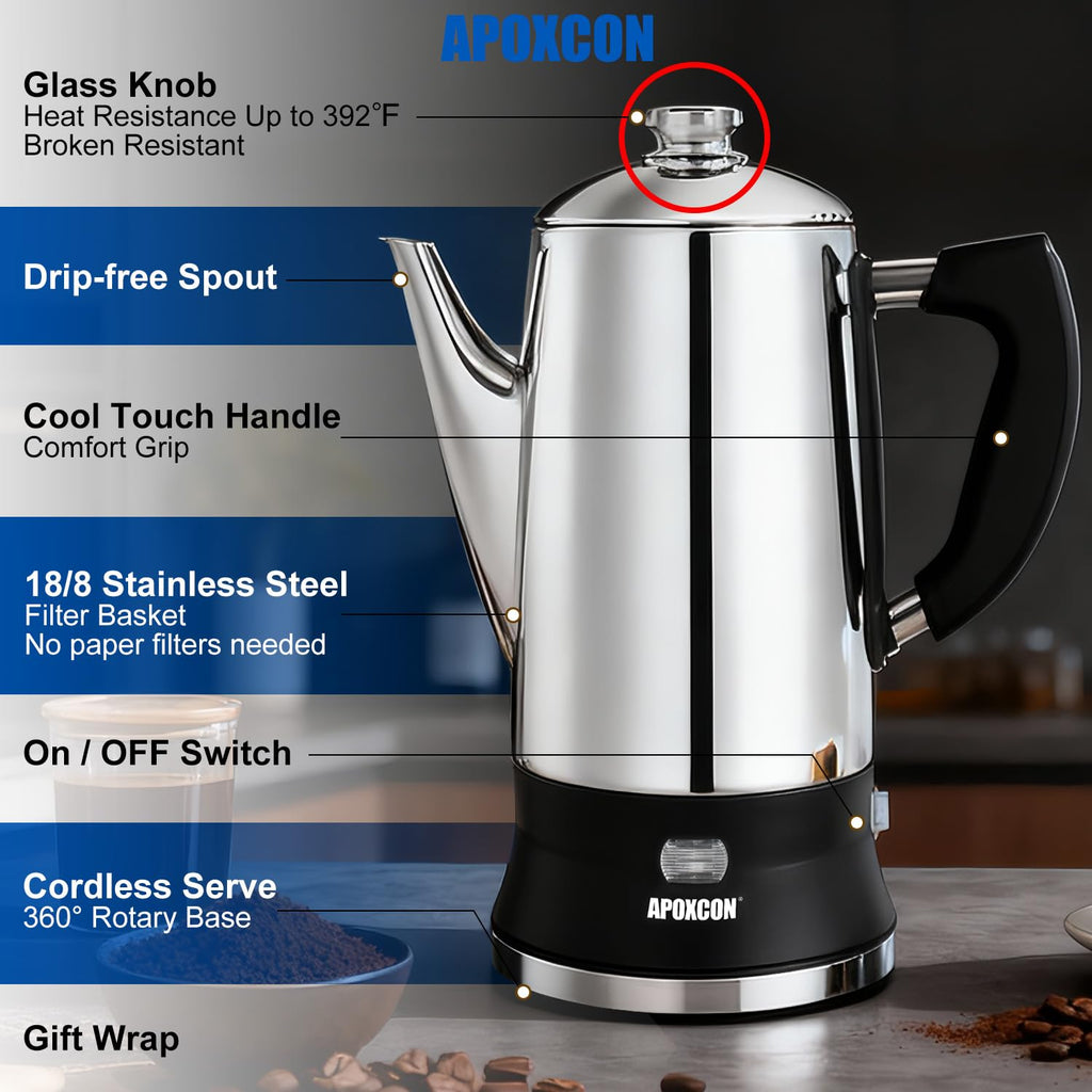 12 Cup Stainless Steel Electric Coffee Percolator U9658