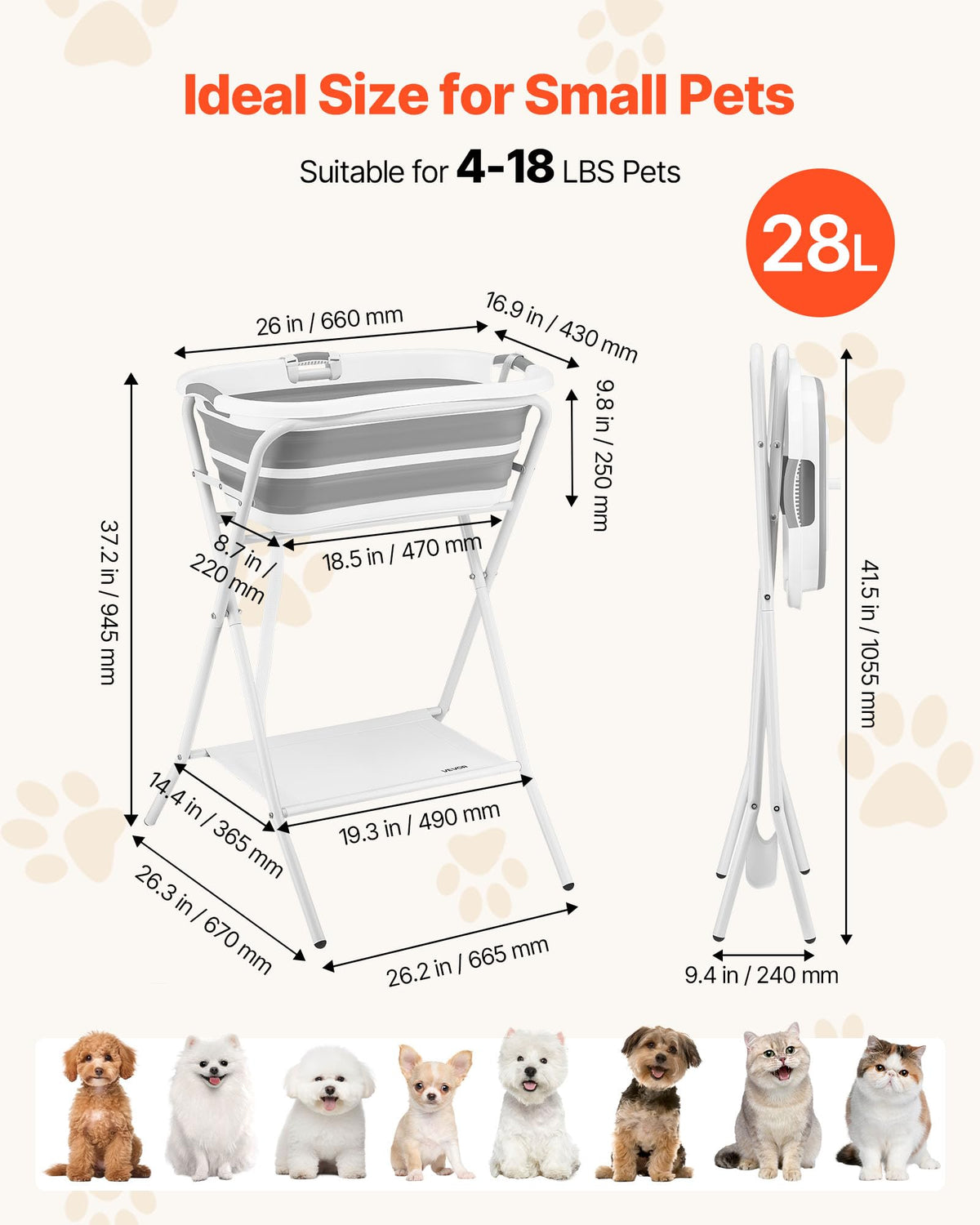 Elevated Collapsible Pet Bathtub with Drain Hose E26198