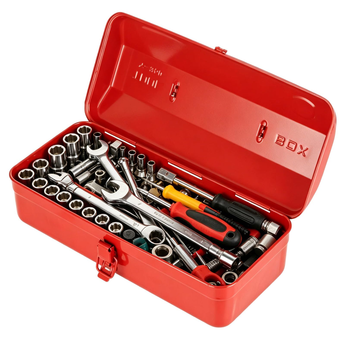14 Inch Red Metal Tool Box with Latch and Handle M3782