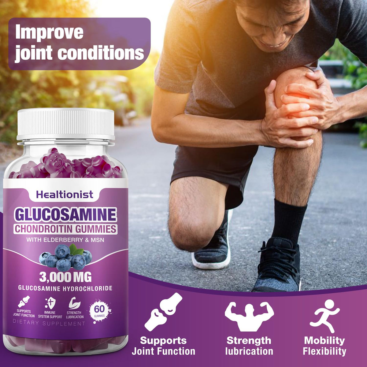 3000mg Glucosamine Chondroitin Gummies with MSM & Elderberry 120 Cts Z46912