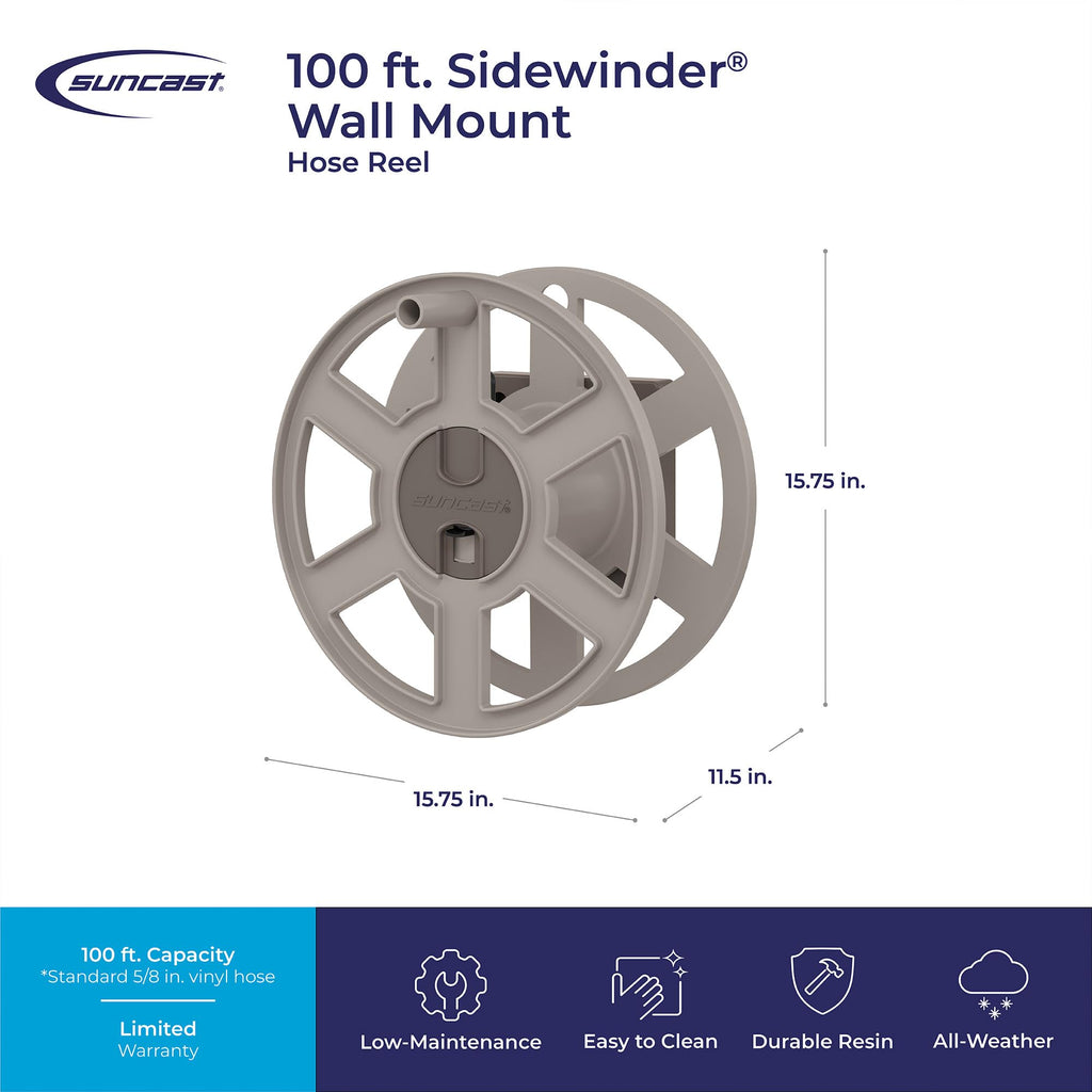 Wall Mount Garden Hose Reel 100 Feet Capacity Light Taupe Resin T490