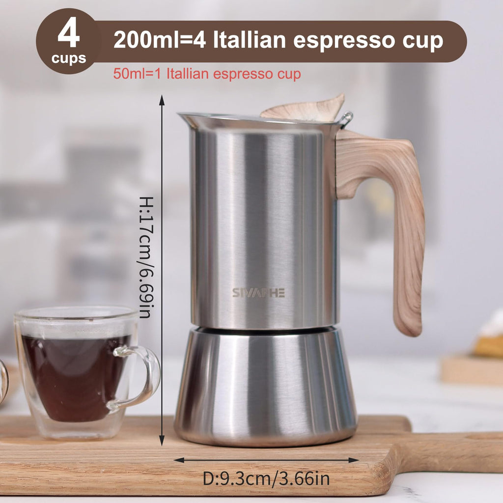 4 Cups Stainless Steel Stovetop Espresso Coffee Maker 10 oz Moka Pot E197748