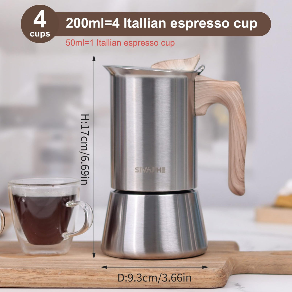 4 Cups Stainless Steel Stovetop Espresso Coffee Maker 10 oz Moka Pot E197748
