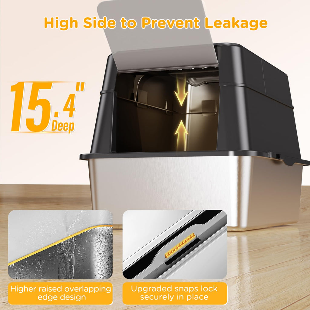 XL Black Stainless Steel Litter Box with Lid M397