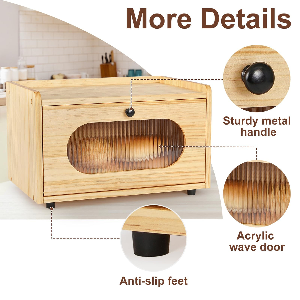 Wooden Bread Box with Acrylic Window A53742
