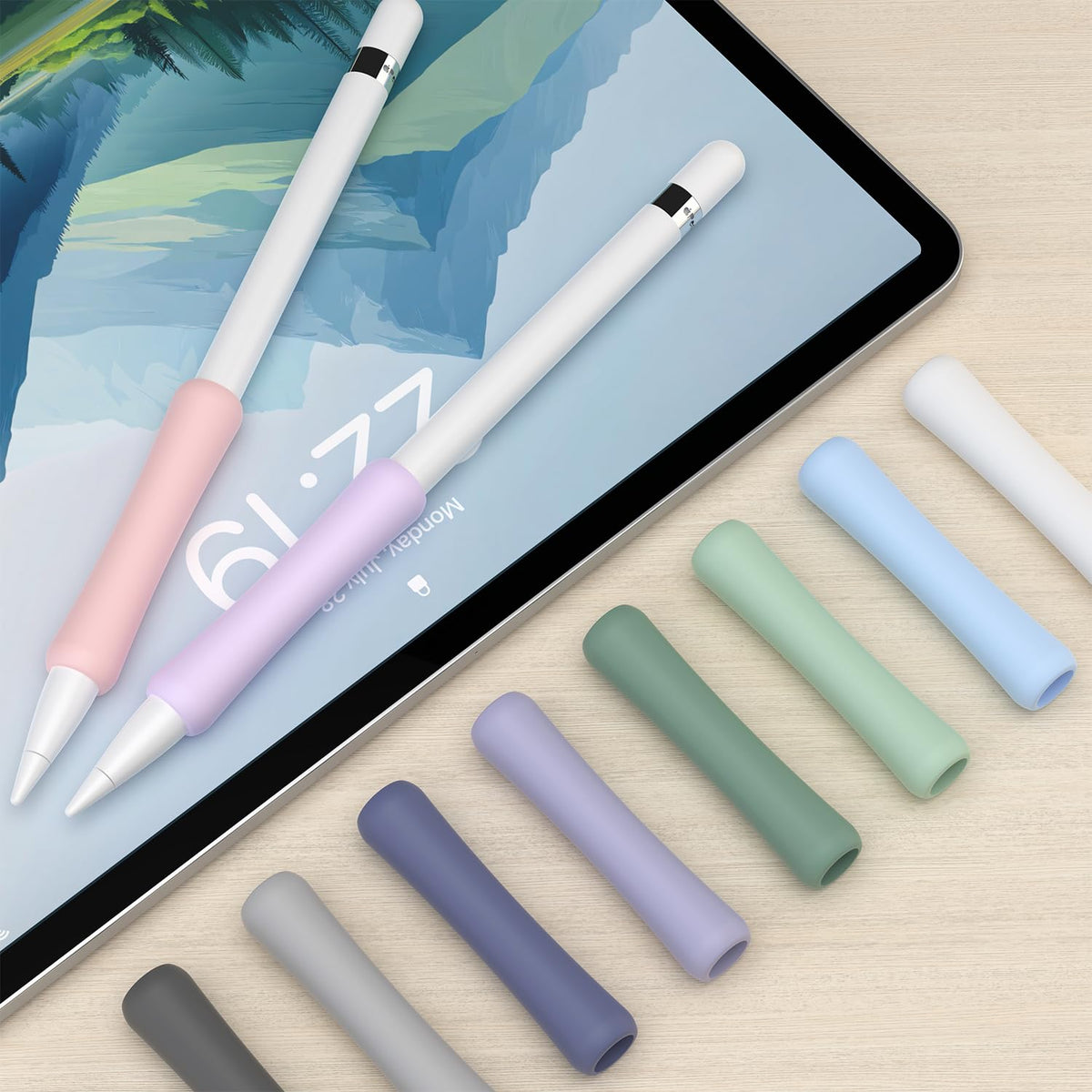 Silicone Grip Holder for Pencil 4 Pack White Blue Gray Black H311