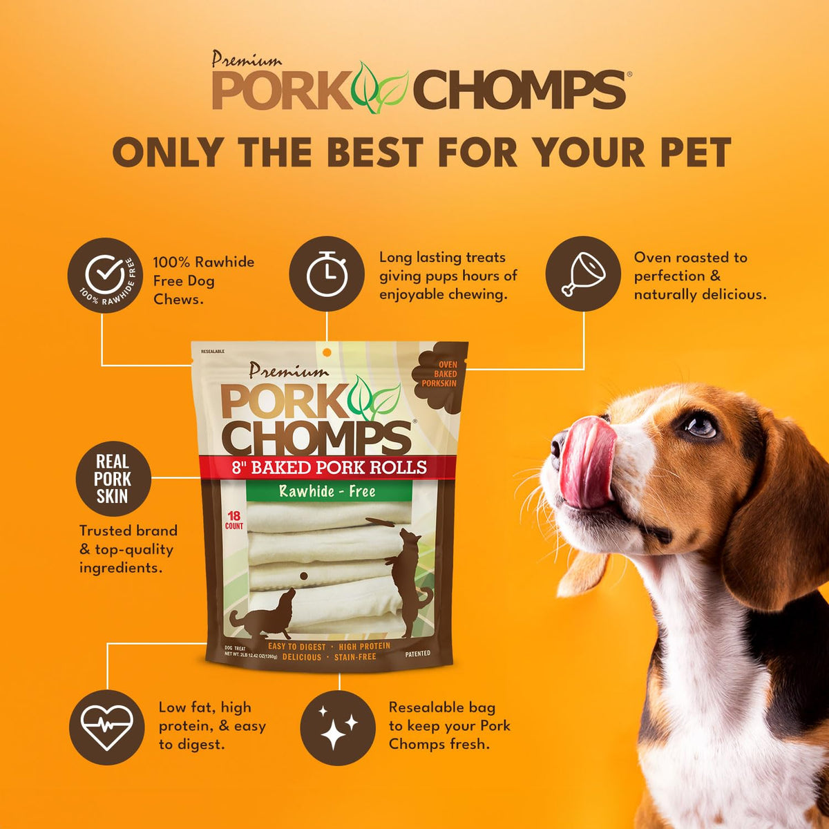 Pork Skin Dog Chews, 8in Rolls, 18ct D440182