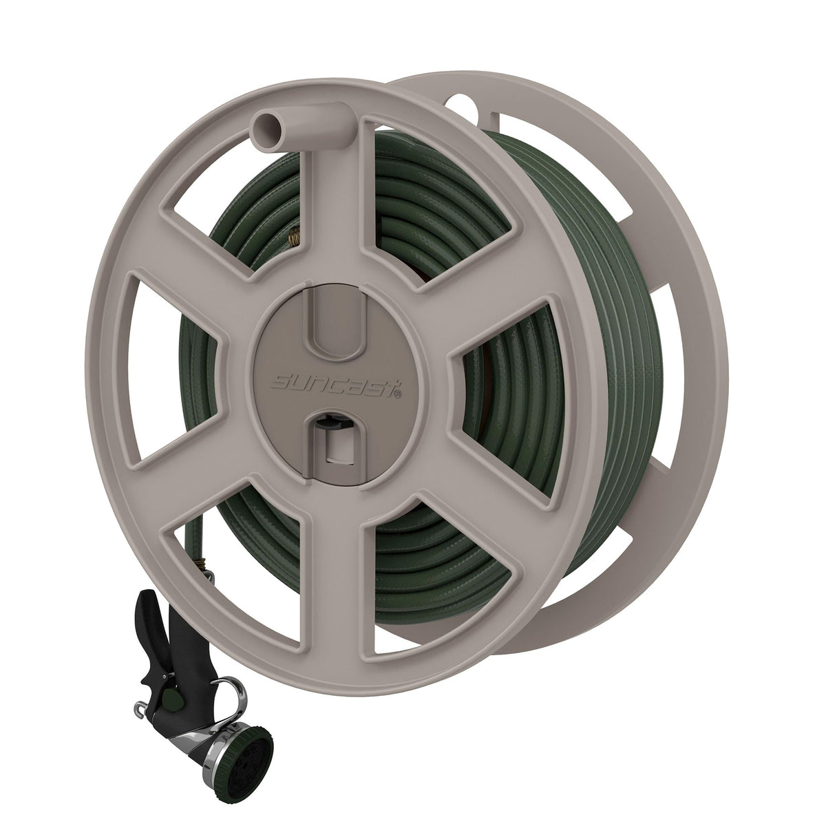 Wall Mount Garden Hose Reel 100 Feet Capacity Light Taupe Resin T490