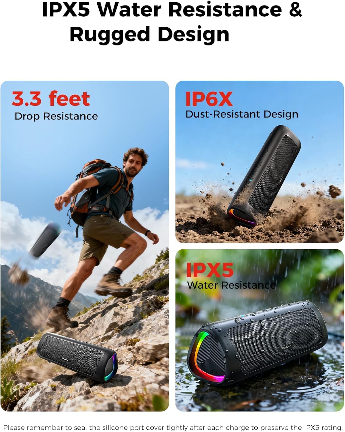 20W Portable Wireless Bluetooth Speaker, IPX5 Waterproof, Black H993