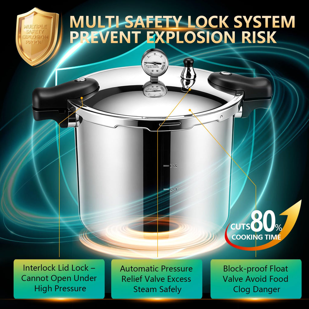 23-24QT Aluminum Pressure Cooker with Pressure Gauge T56971