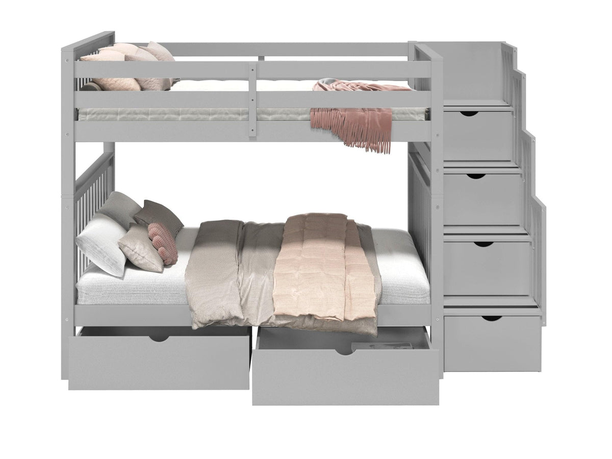 Full Over Full Gray Bunk Beds with Drawers P158281