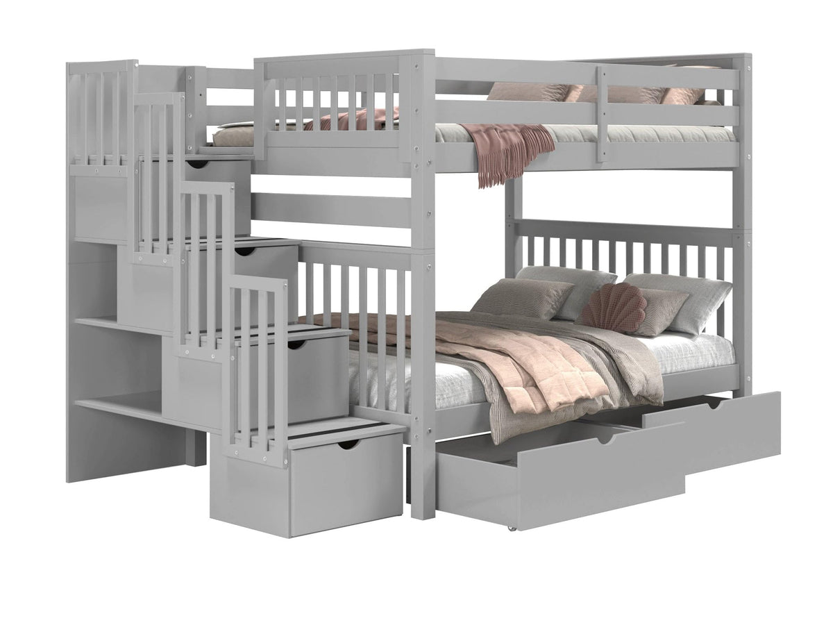 Full Over Full Gray Bunk Beds with Drawers P158281