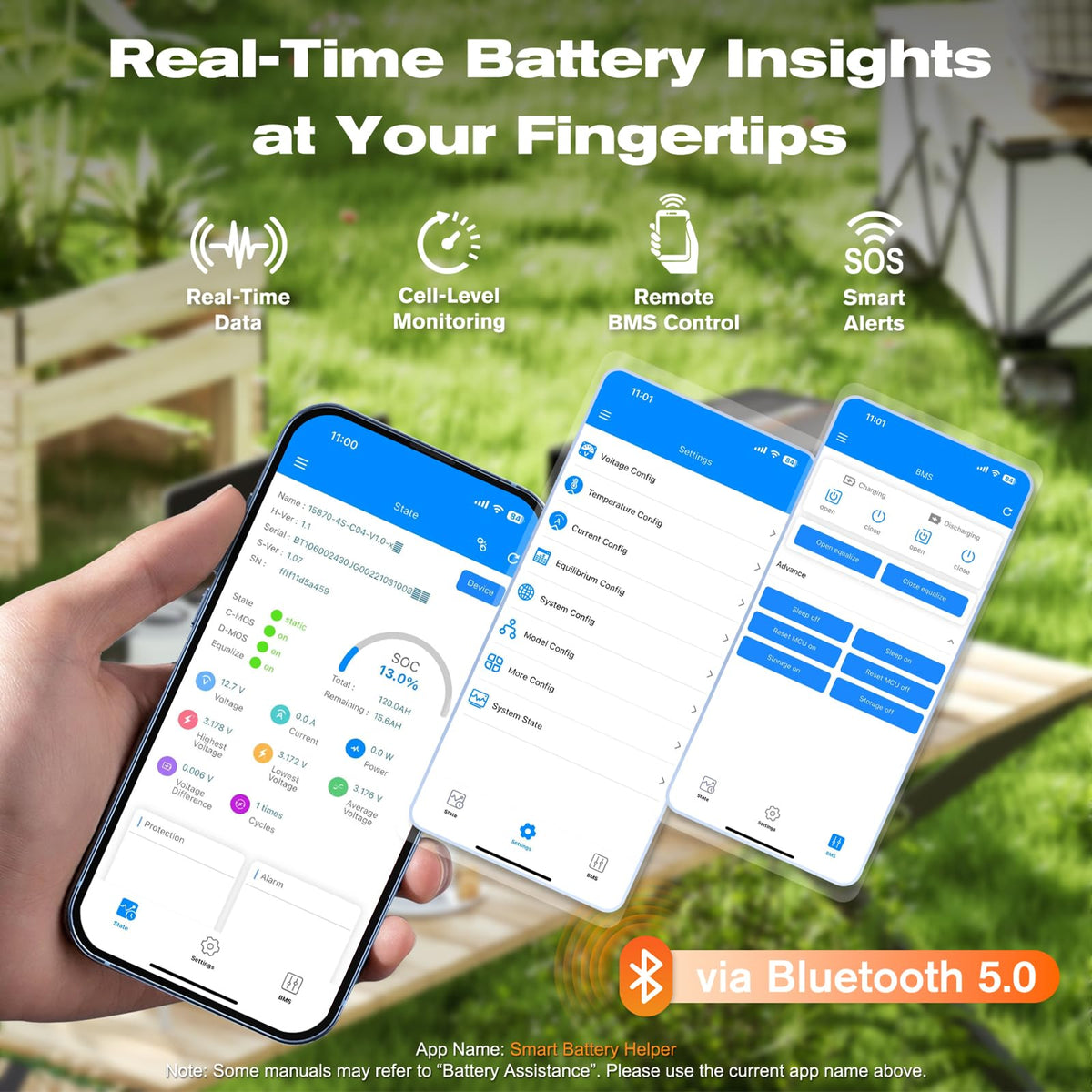 12V 100Ah Mini LiFePO4 Lithium Battery with Bluetooth, Smart BMS E5861