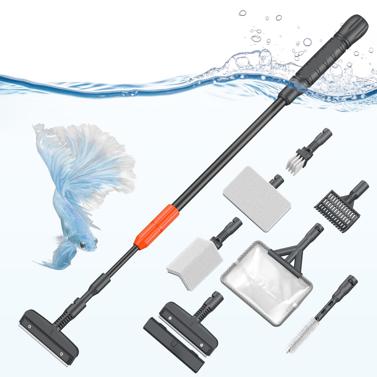 7 in 1 Aquarium Cleaning Kit with Adjustable Long Handle W337465
