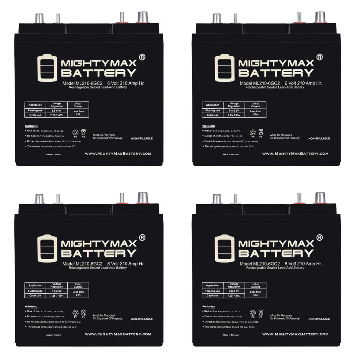 6V 210AH Dual Terminal SLA Replacement Battery 4 Pack B369