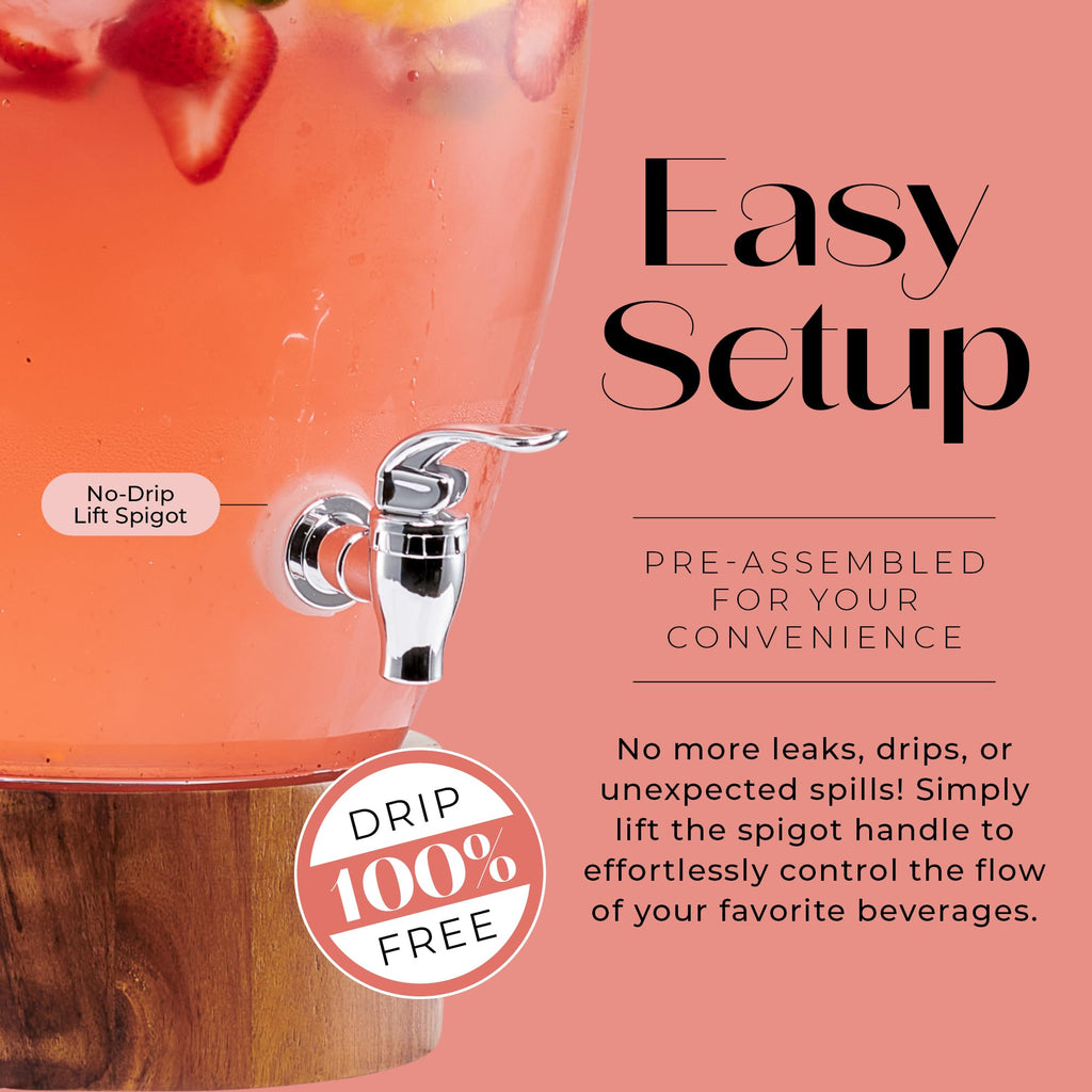 Glass Beverage Dispenser with Wood Base, 3 Gallon M474