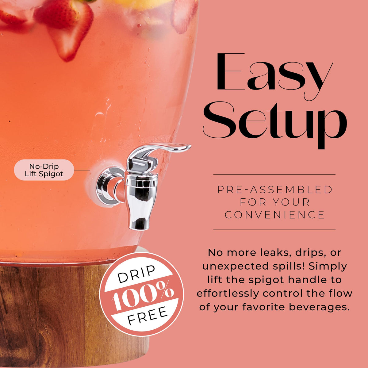 Glass Beverage Dispenser with Wood Base, 3 Gallon M474