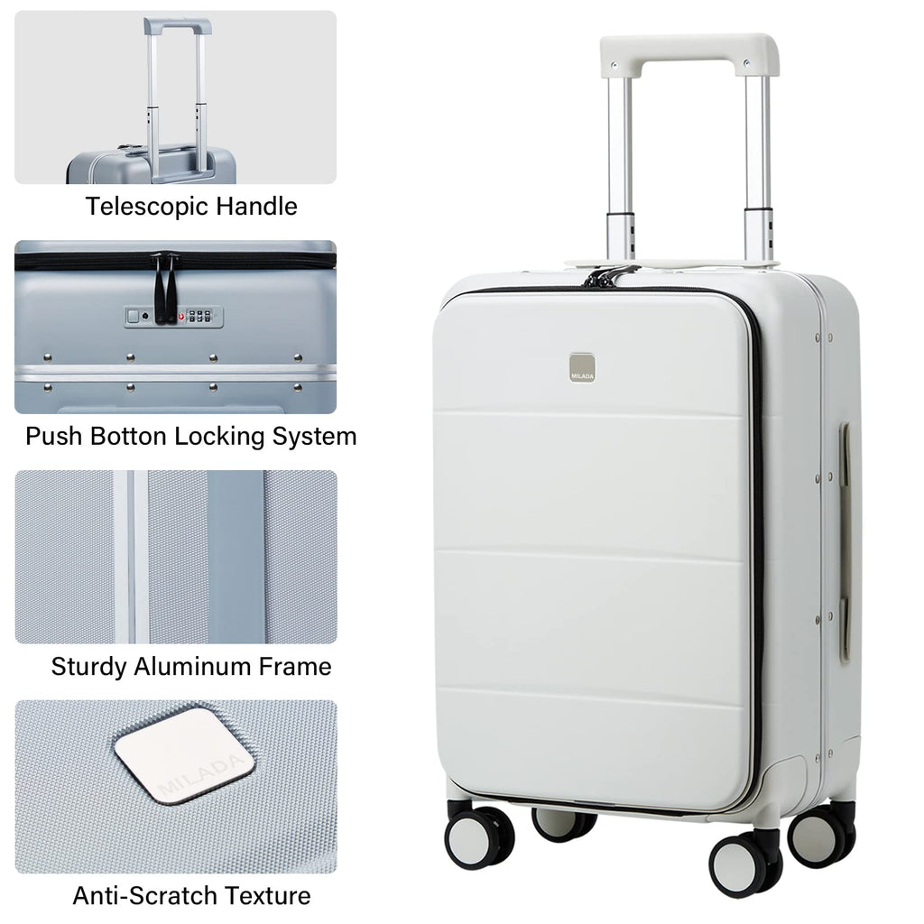 Smoke White 20 Inch Hard Shell Carry On Luggage S97679