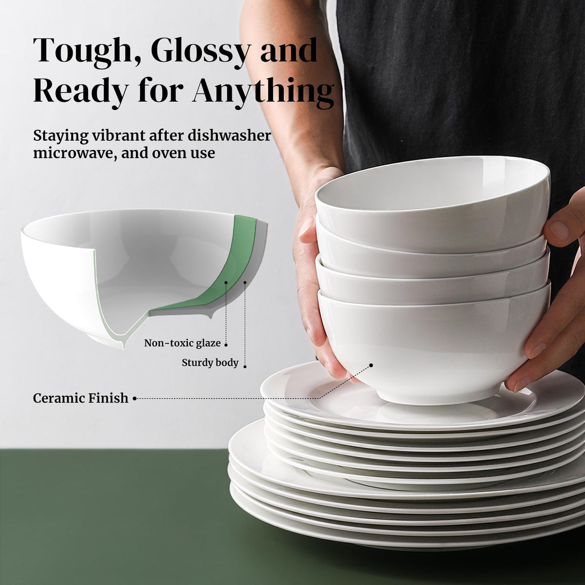 White Ceramic Bowls Set of 4 H246756