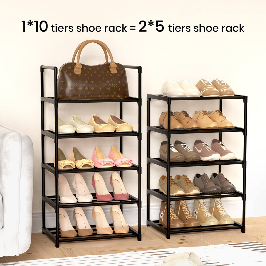 Black 10 Tiers Narrow Shoe Rack A2460