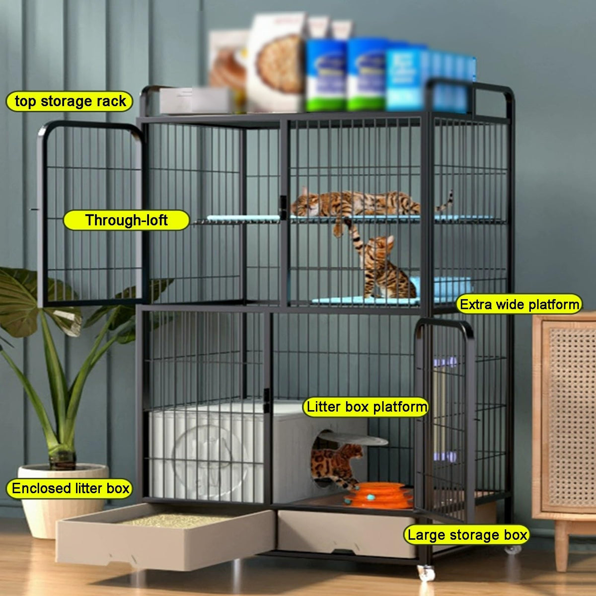 White 4 Tier Cat Cage with Litter Box M655