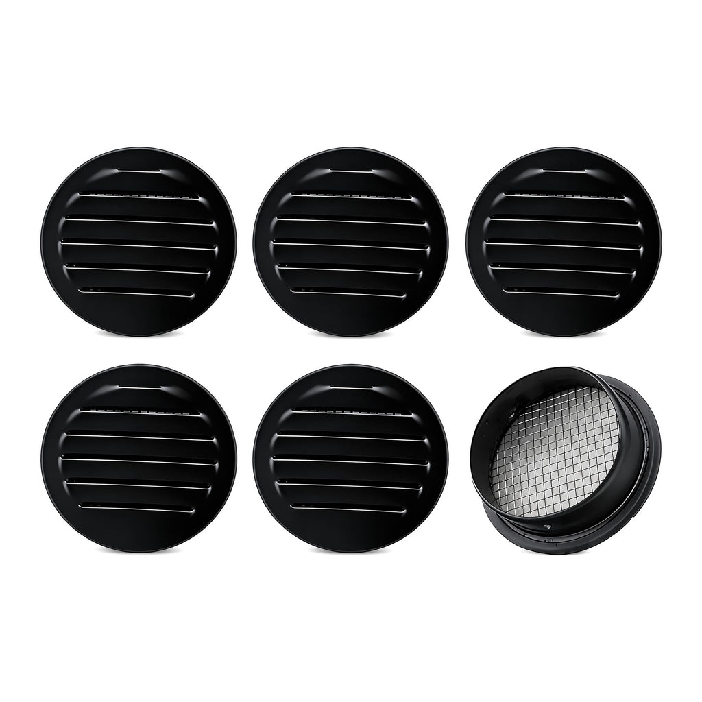 Black 2 Inches Round Aluminum Louver with Insect Screen F391068
