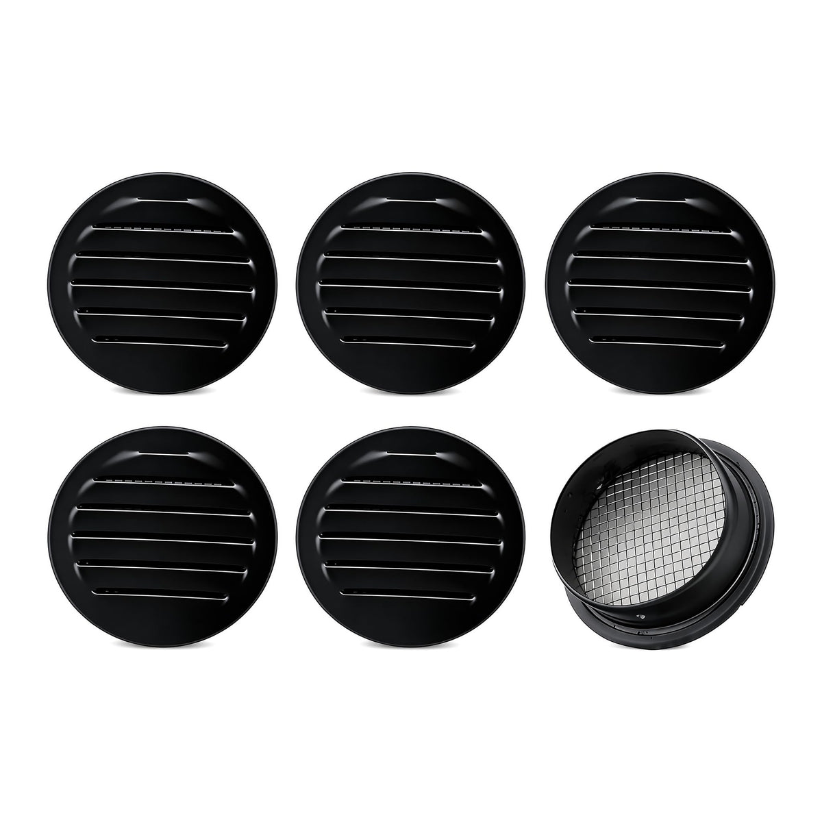 Black 2 Inches Round Aluminum Louver with Insect Screen F391068