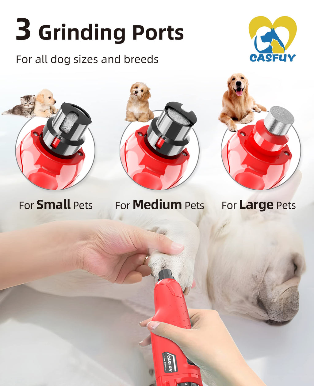 Quiet 6-Speed Rechargeable Electric Dog Nail Grinder with 2 LED Lights W14136