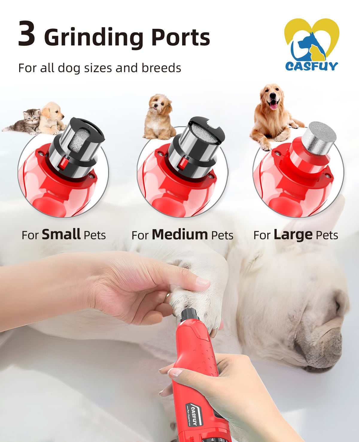 Quiet 6-Speed Rechargeable Electric Dog Nail Grinder with 2 LED Lights W14136