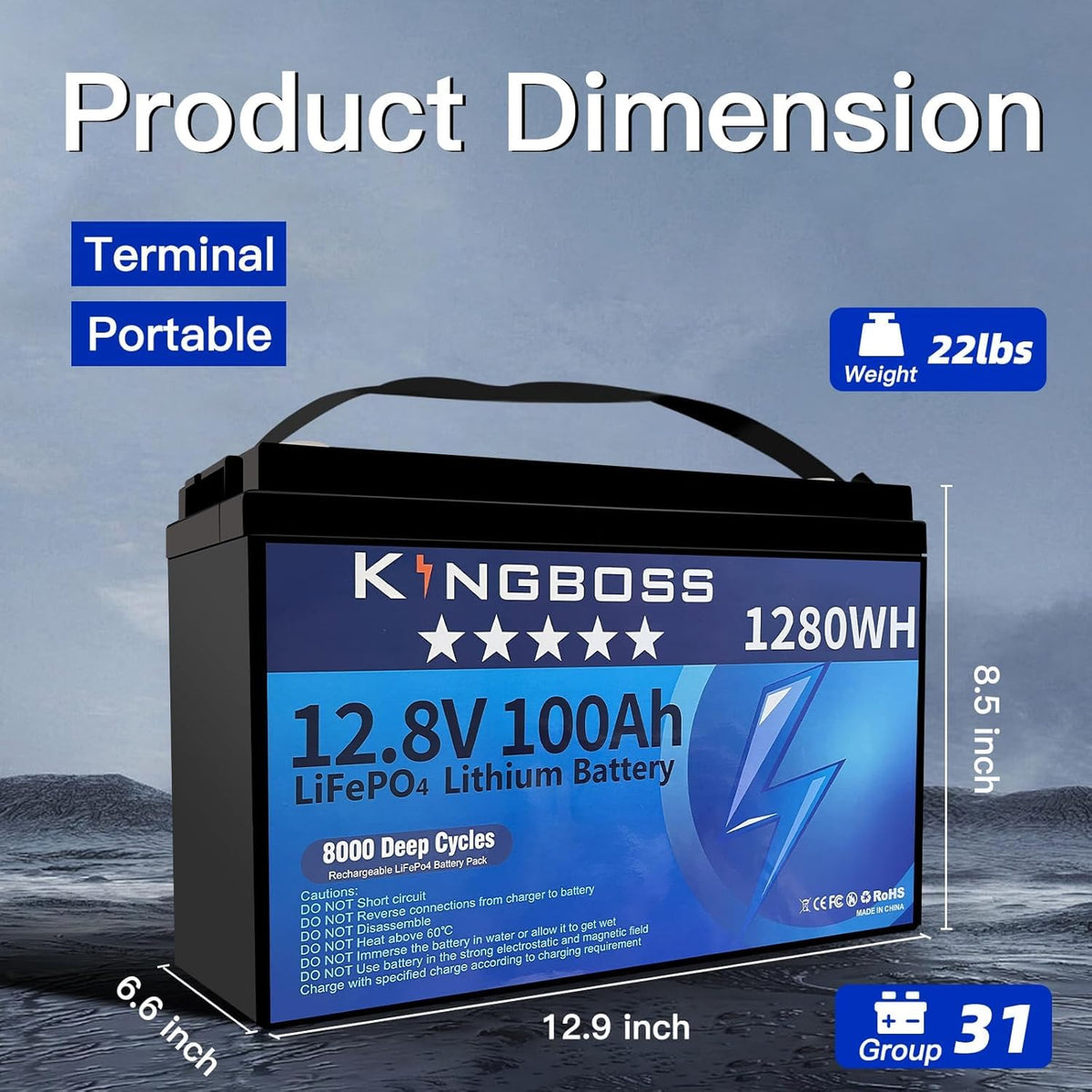 12V 100Ah LiFePO4 Lithium Battery with 100A Smart BMS N570688