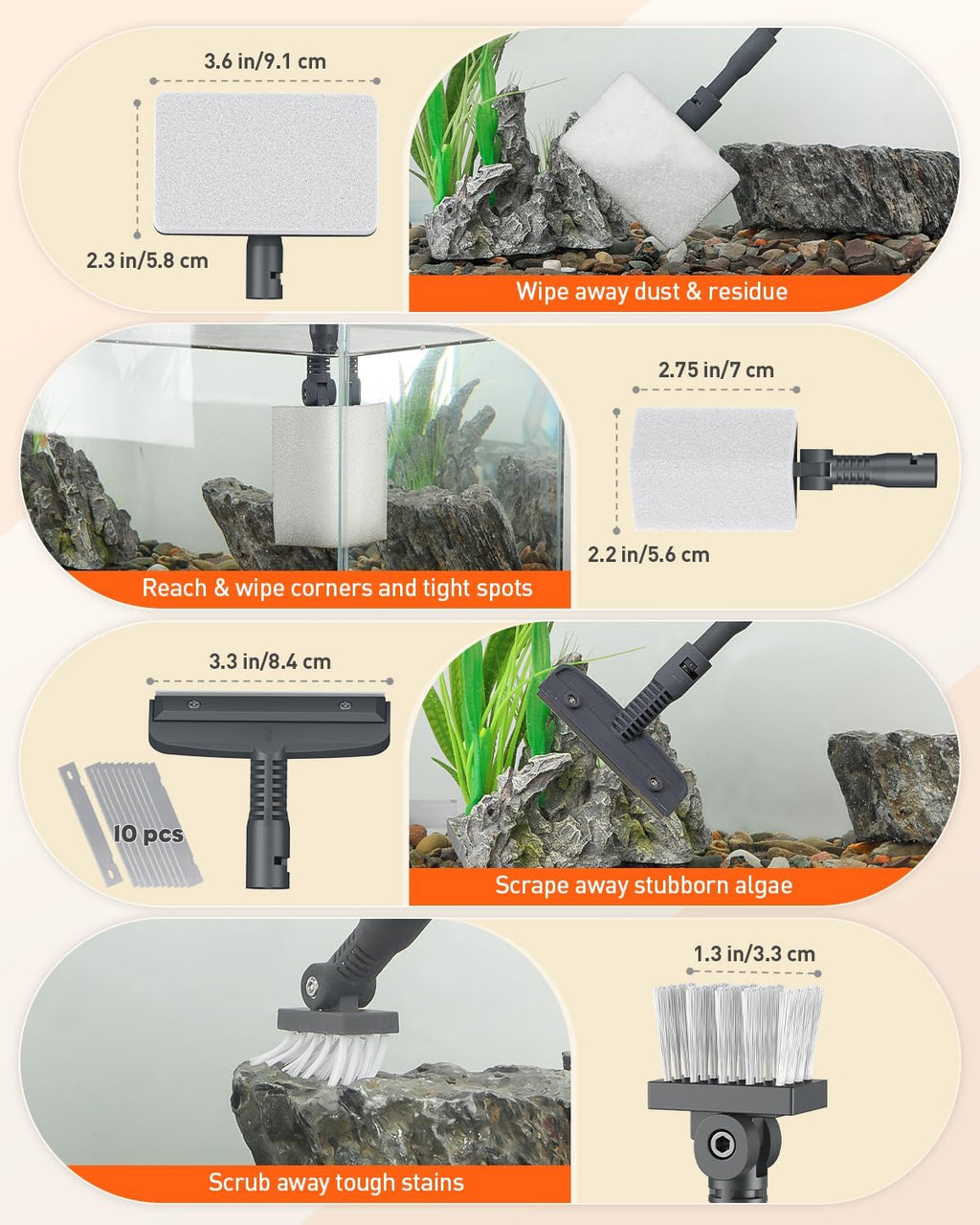 7 in 1 Aquarium Cleaning Kit with Adjustable Long Handle W337465