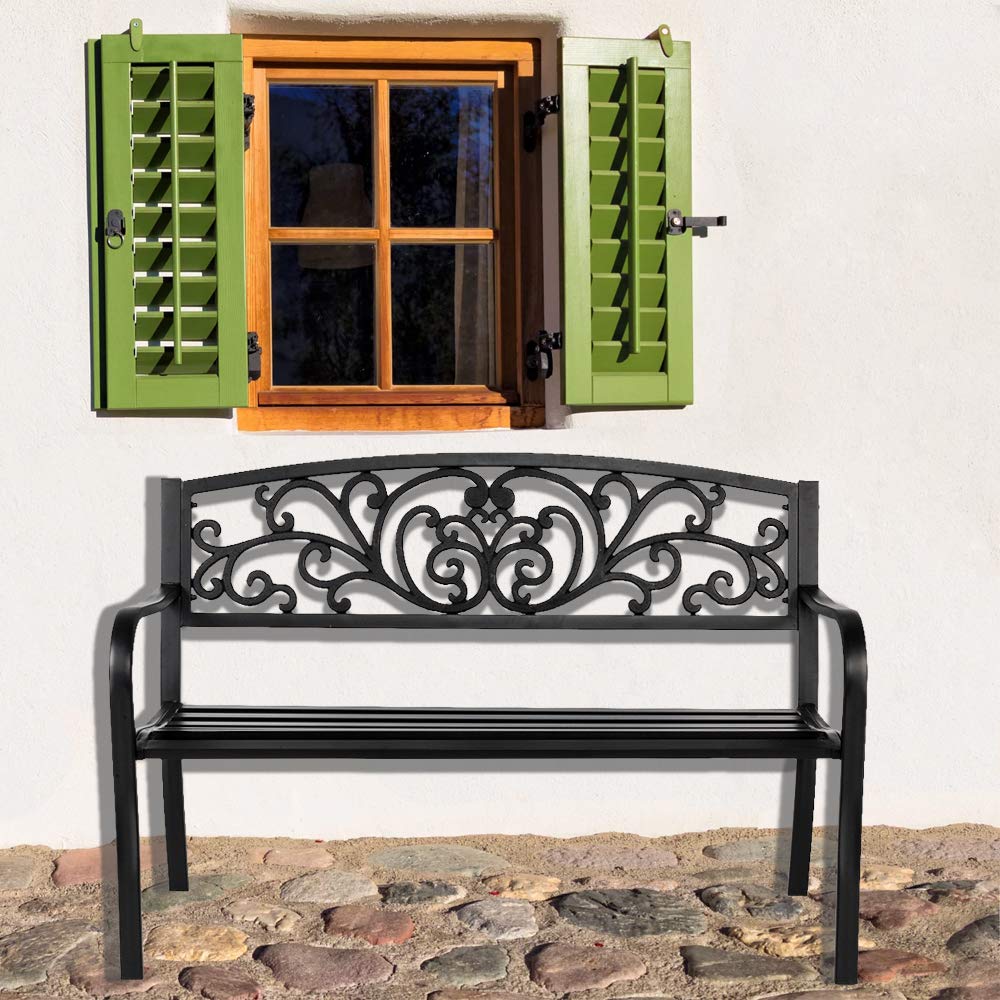 50" Black Metal Patio Bench G161