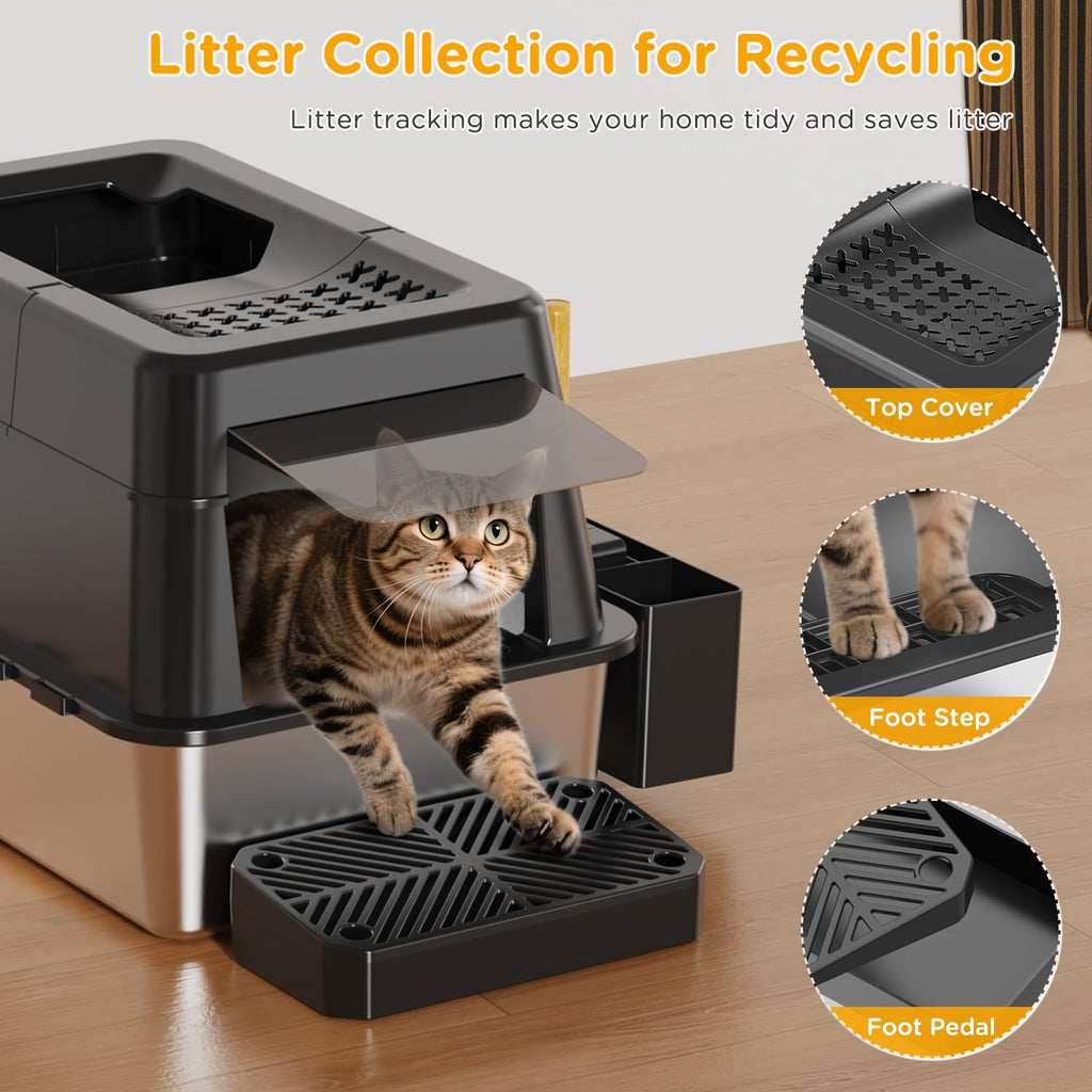 XL Black Stainless Steel Litter Box with Lid M397