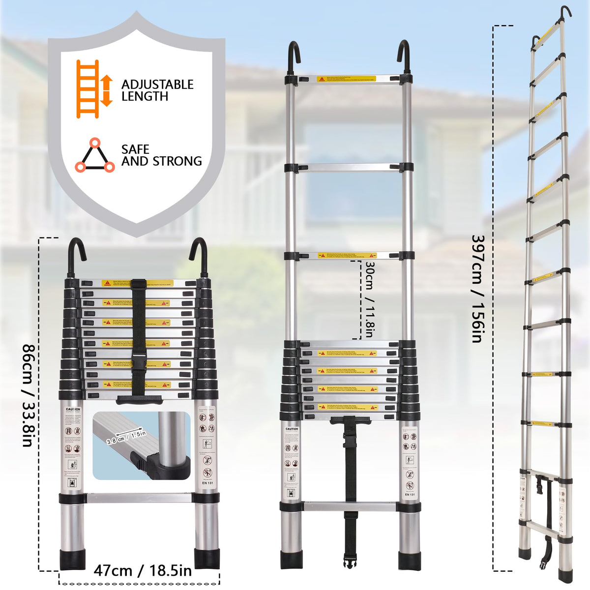 12.5 FT Aluminum Telescoping Ladder with 2 Hooks P777879