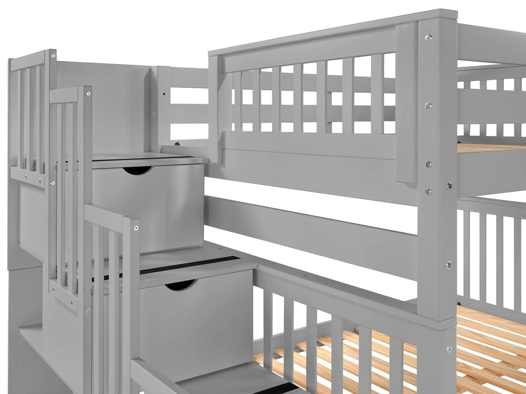 Full Over Full Gray Bunk Beds with Drawers P158281