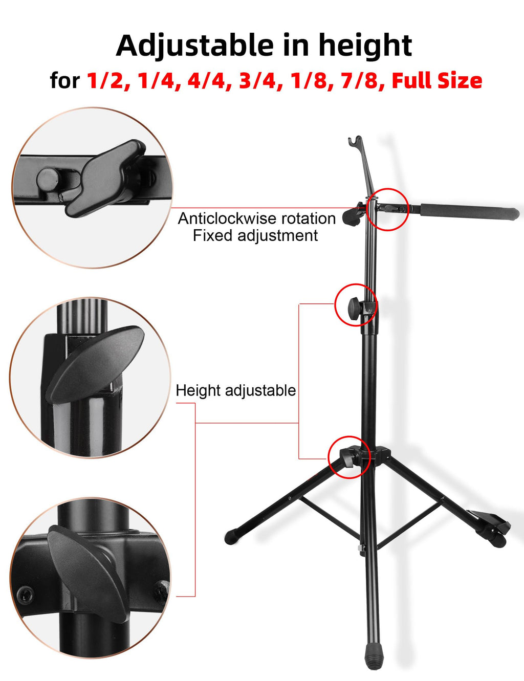 Adjustable Foldable Cello Stand with Bow Hook A768