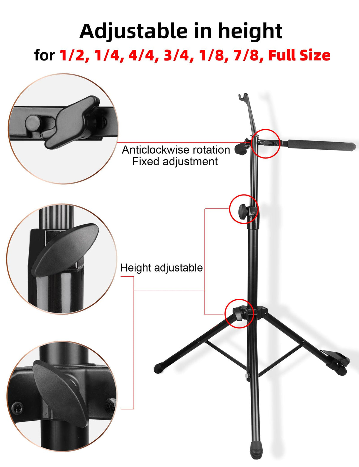 Adjustable Foldable Cello Stand with Bow Hook A768