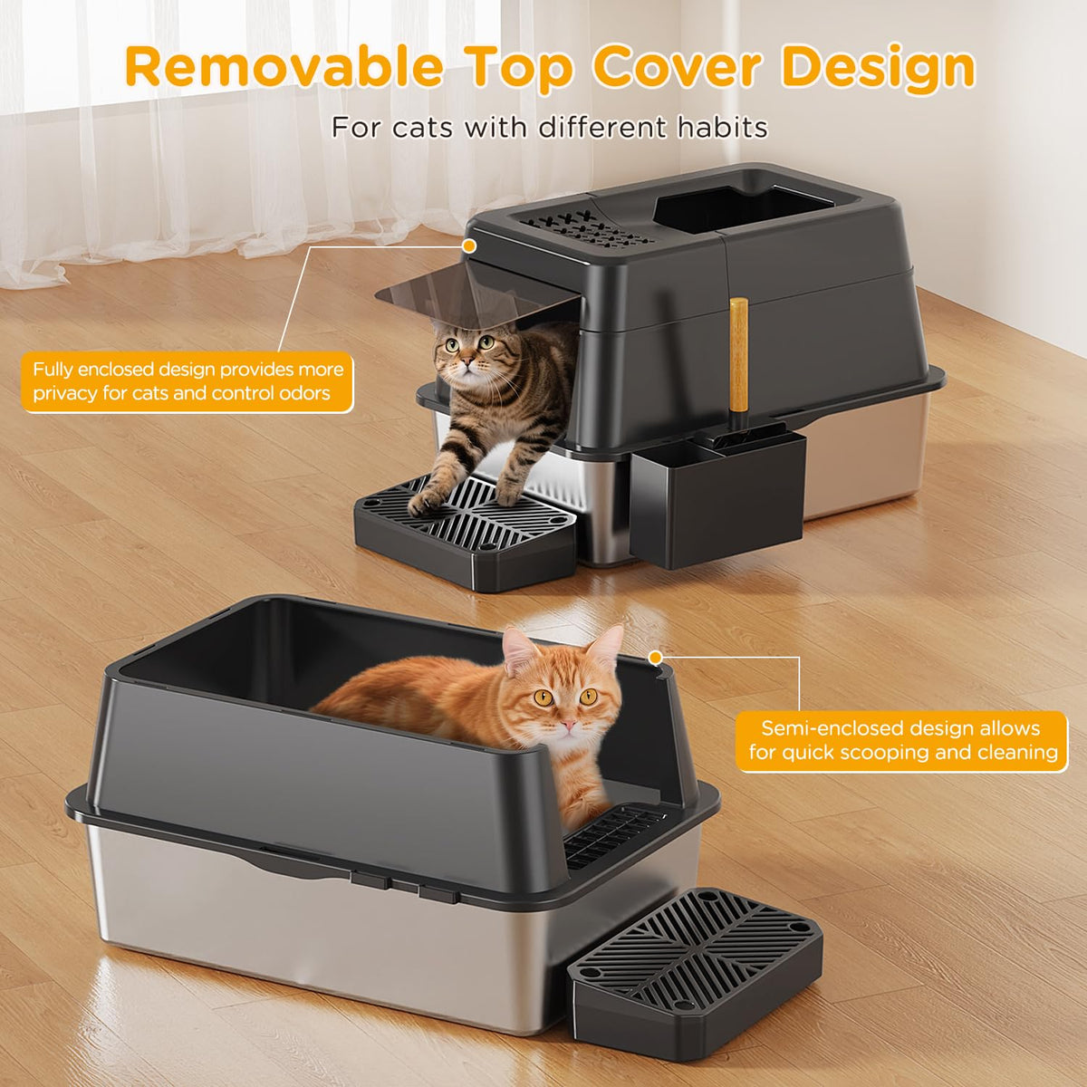 XL Black Stainless Steel Litter Box with Lid M397