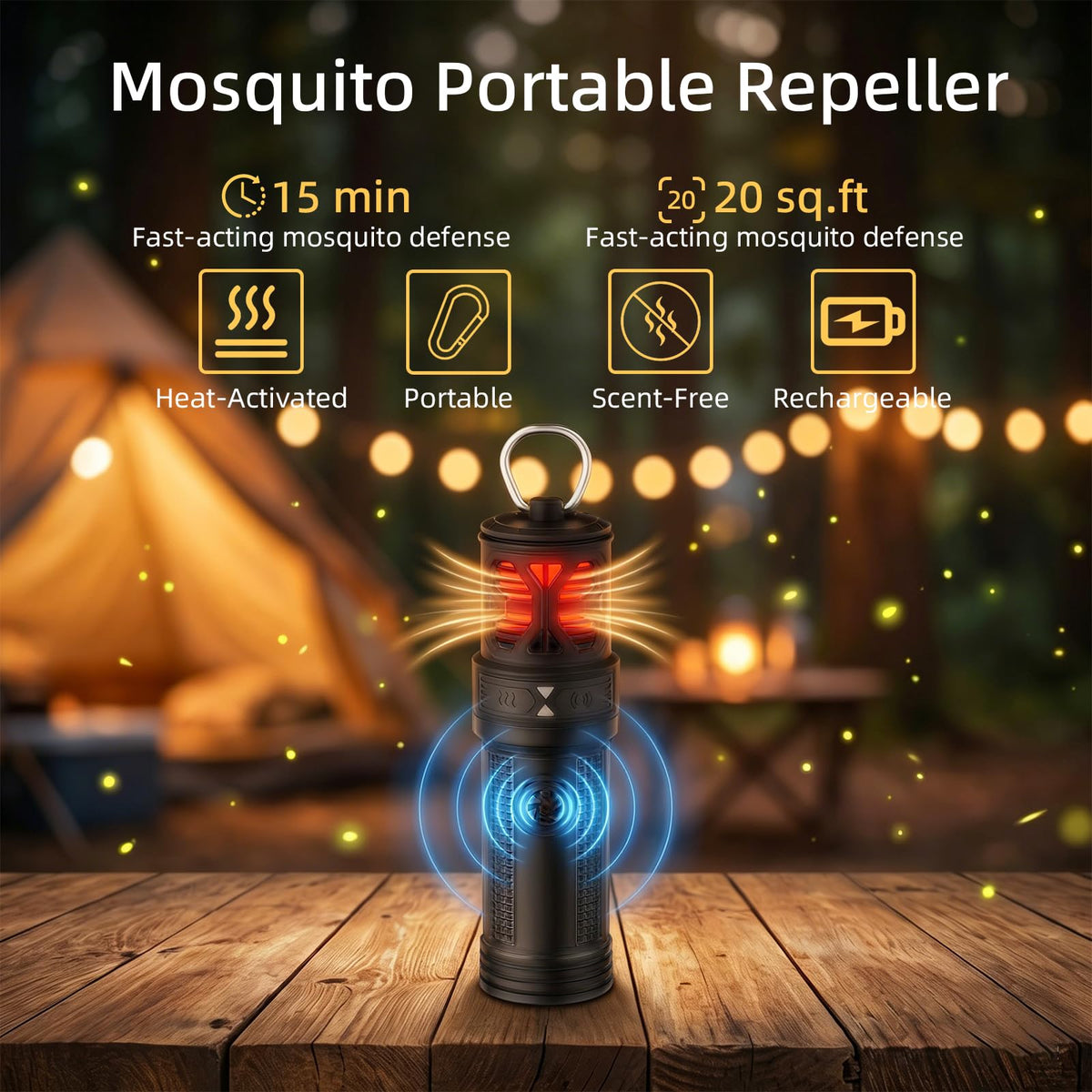 Portable Ultrasonic Mosquito Repeller with Carabiner Hook (6 Refills) H497192