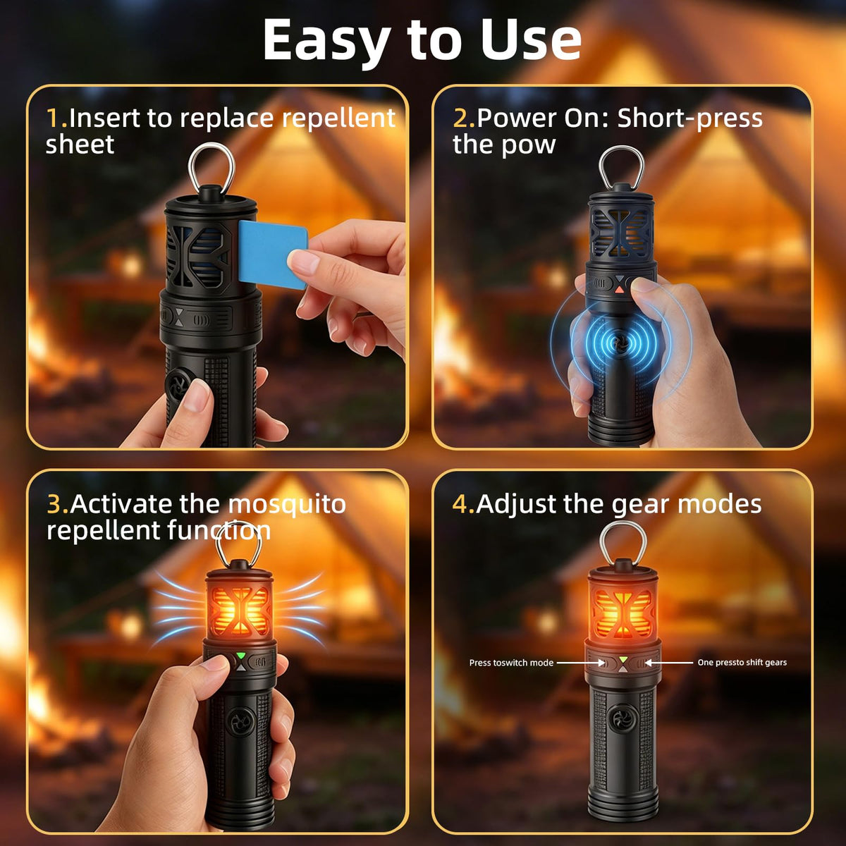 Portable Ultrasonic Mosquito Repeller with Carabiner Hook (6 Refills) H497192