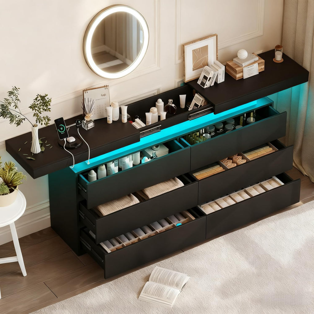 Black 6 Drawer Dresser with Sliding Desktop C609788