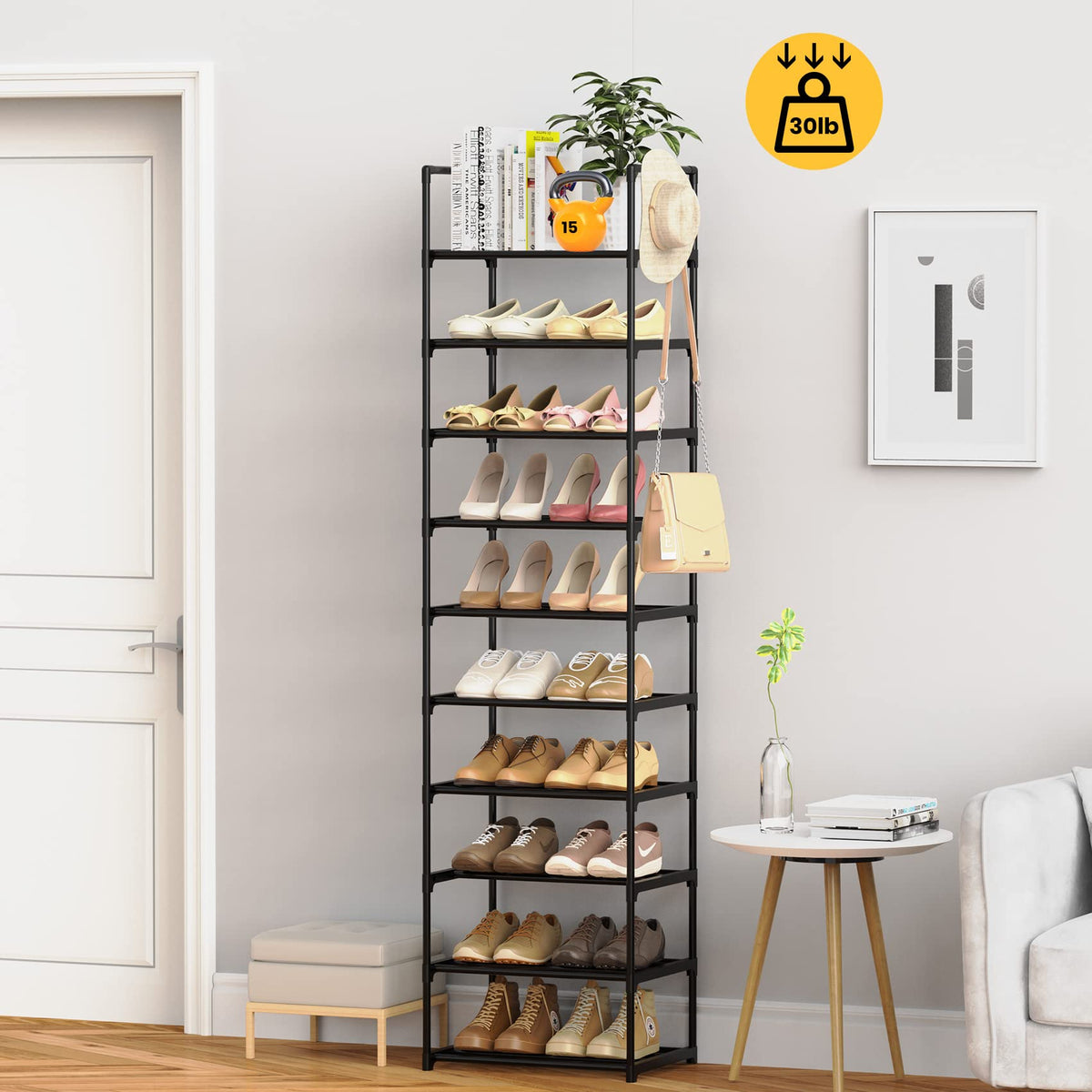 Black 10 Tiers Narrow Shoe Rack A2460