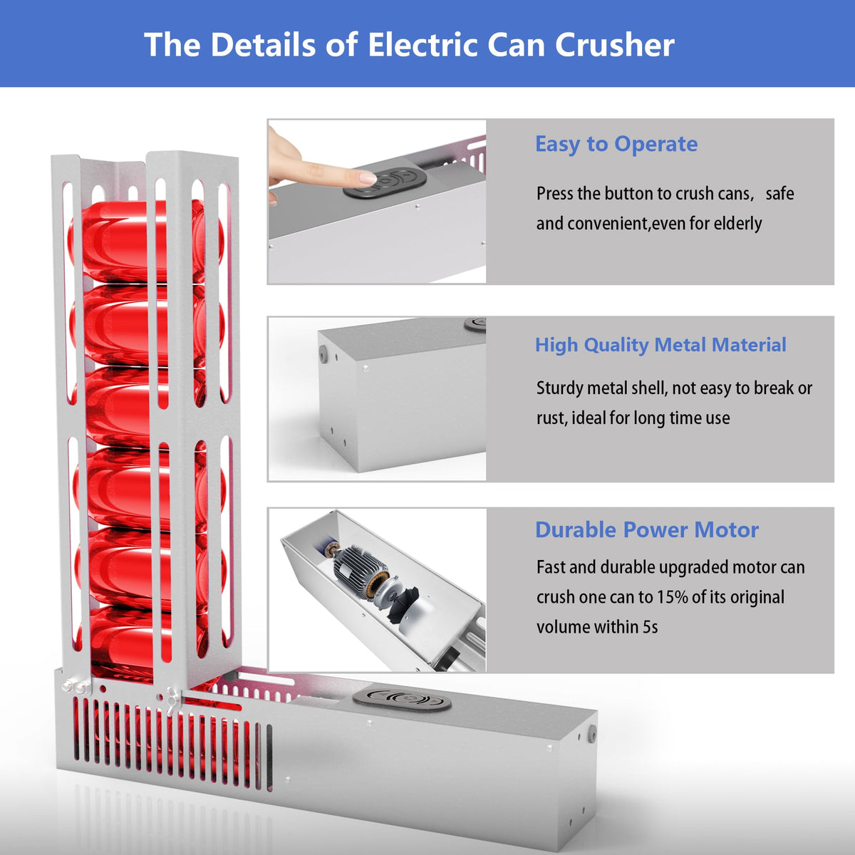 Electric Can Crusher for Recycling 8/12/16oz Cans I300