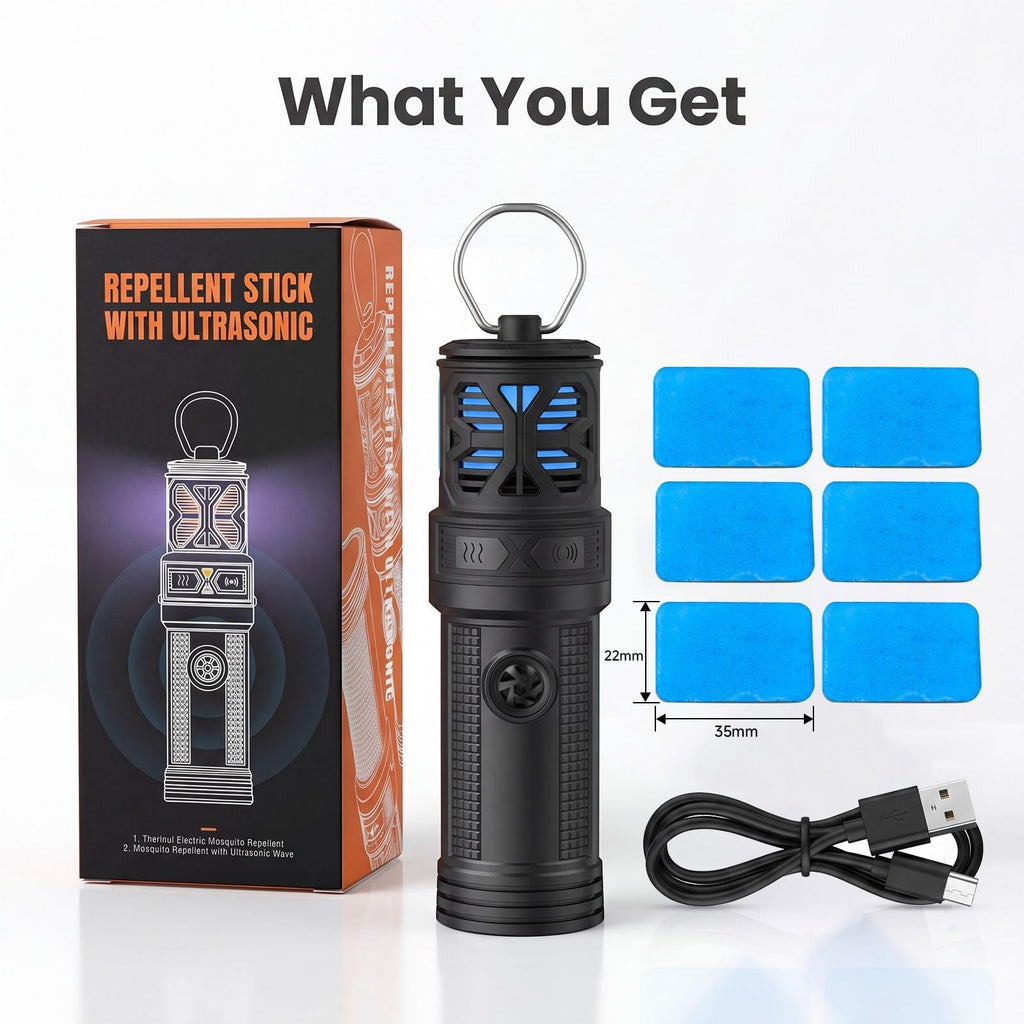 Portable Ultrasonic Mosquito Repeller with Carabiner Hook (6 Refills) H497192