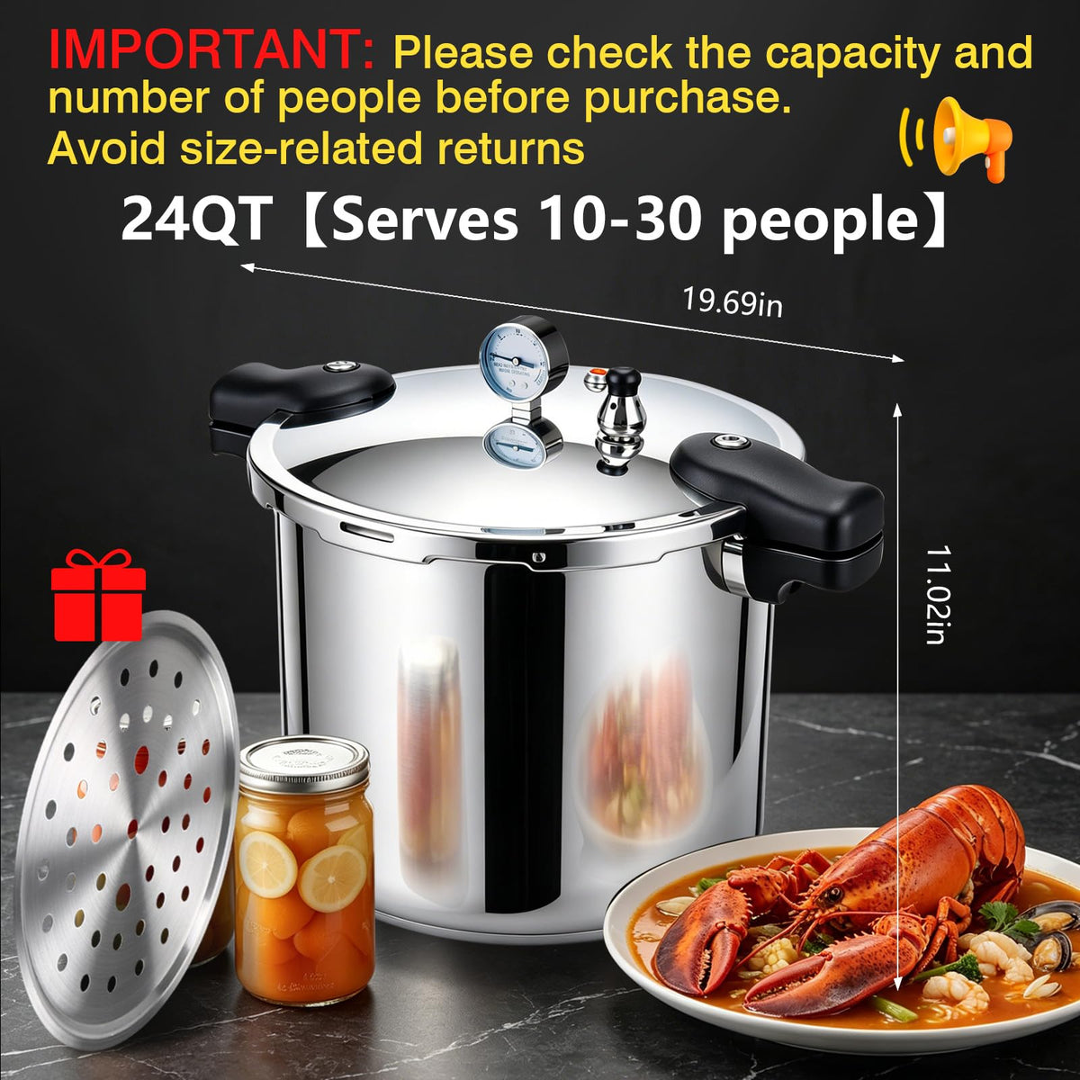 23-24QT Aluminum Pressure Cooker with Pressure Gauge T56971