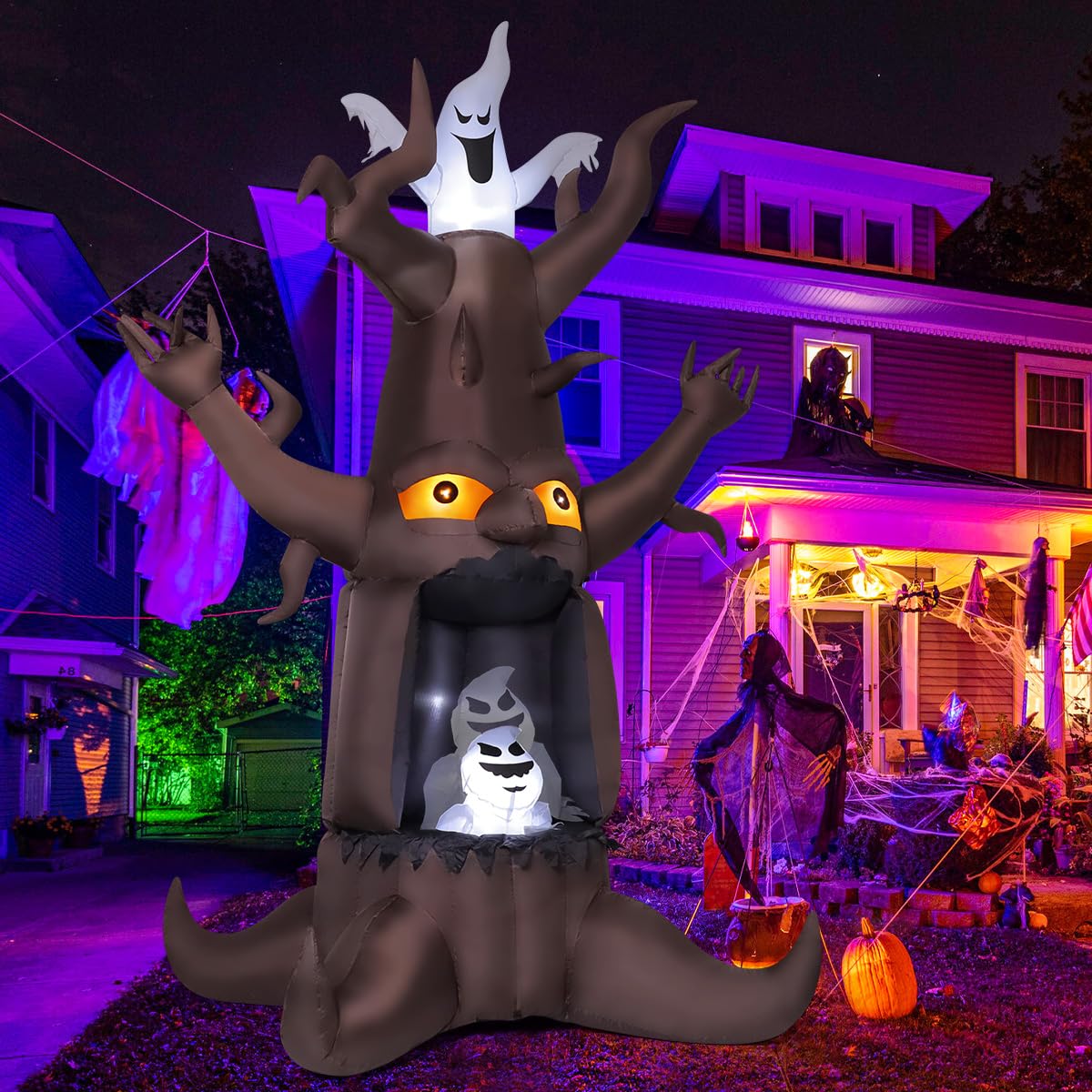 9 Ft Animated Inflatable Dead Tree and White Ghost with Built-In LEDs Y71343