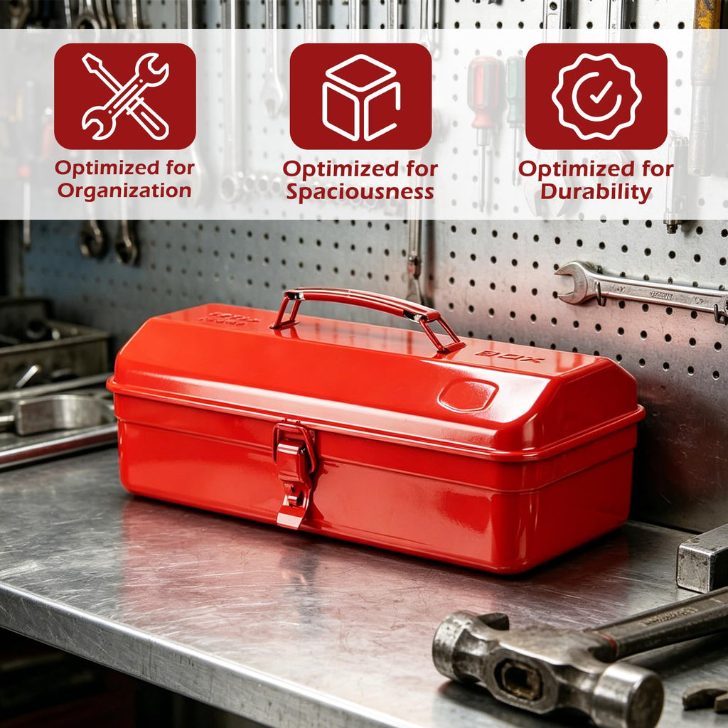 14 Inch Red Metal Tool Box with Latch and Handle M3782