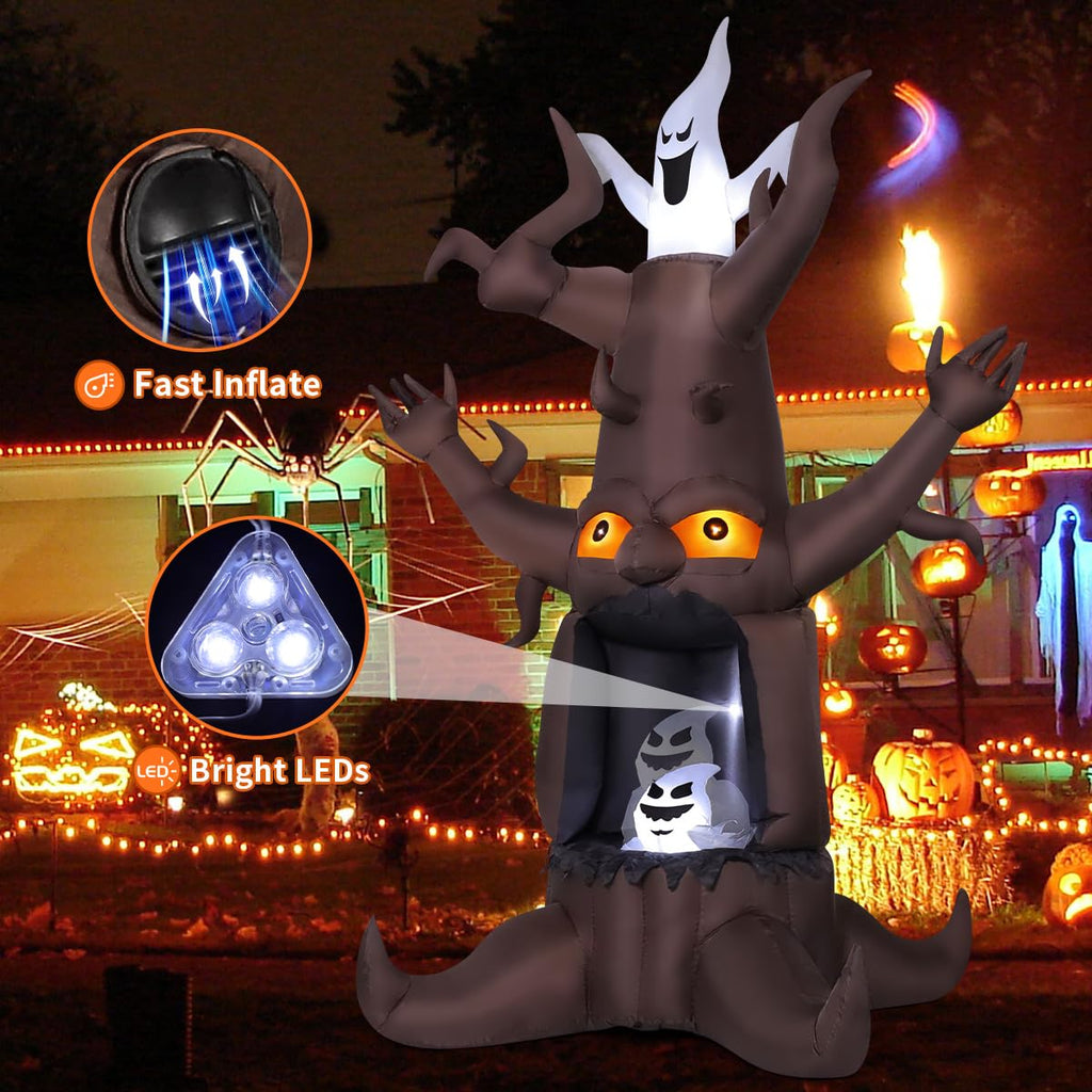9 Ft Animated Inflatable Dead Tree and White Ghost with Built-In LEDs Y71343